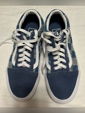 Vans Platform Navy Blue & White Checkerboard Lace-Up Sneakers, Sz. 7.